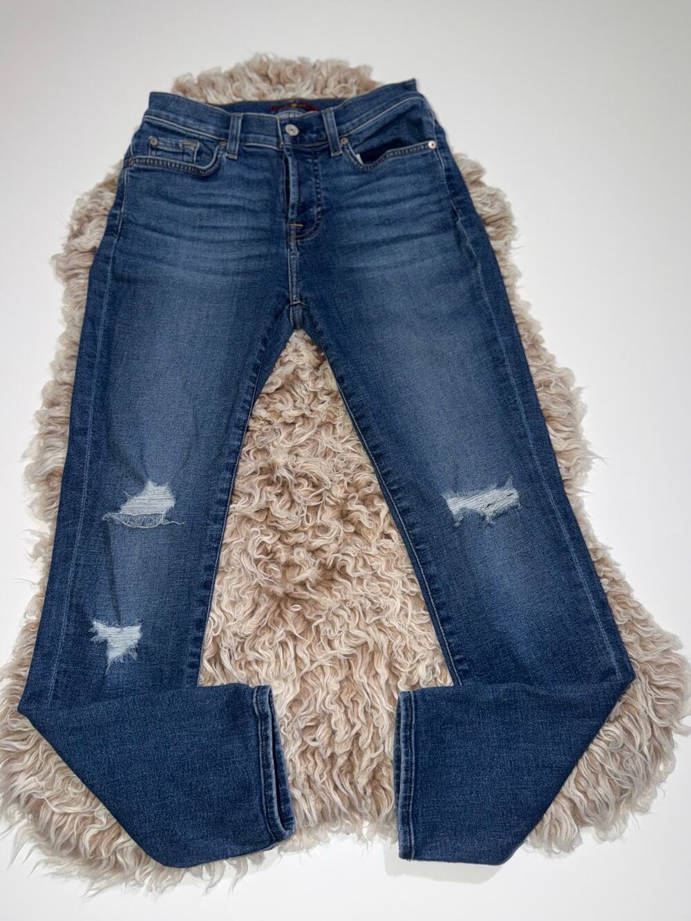 7 for all man kind women’s Josefina button zipper distressed blue jeans